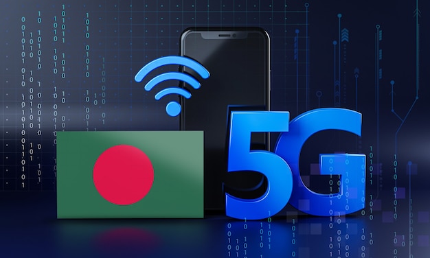 Bangladesh Ready for 5G Connection Concept. 3D Rendering Smartphone Technology Background