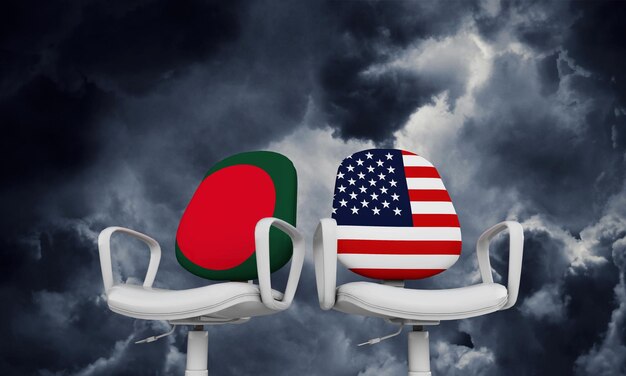 Bangladesh and USA business chairs Internationl relationship concept 3D Rendering