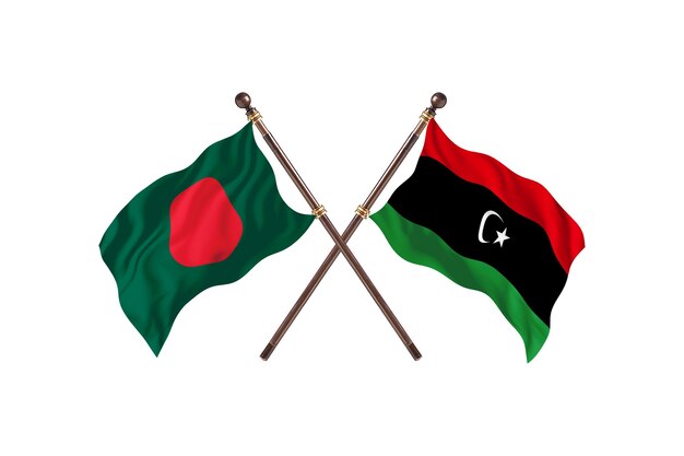 Bangladesh versus Libië vlaggen achtergrond