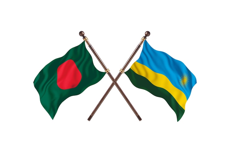 Photo bangladesh versus rwanda flags background