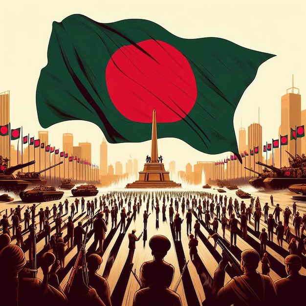 Bangladesh victory day illustration with monument and flag