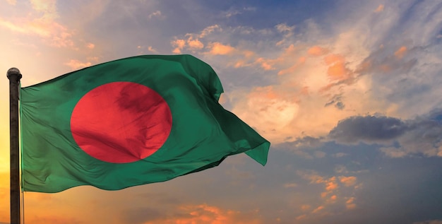 The bangladesh waving flag and sky background.