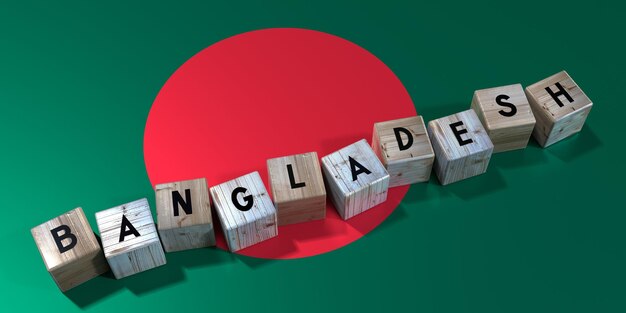 Bangladesh wooden cubes and country flag 3d illustration