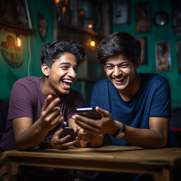 Photo bangladeshi 2 friend playing game and enjoying to seat inside of the house photography photo