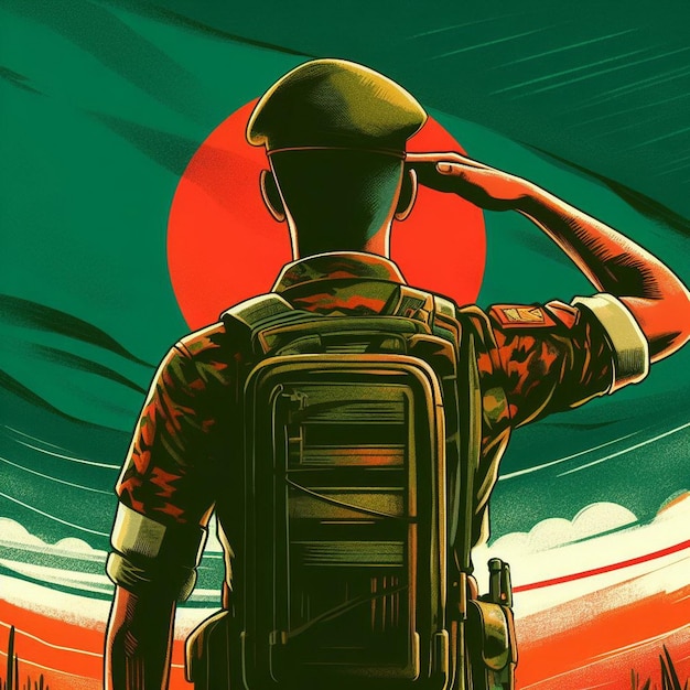 Foto ufficiale dell'esercito del bangladesh che saluta la bandiera del bangladesh