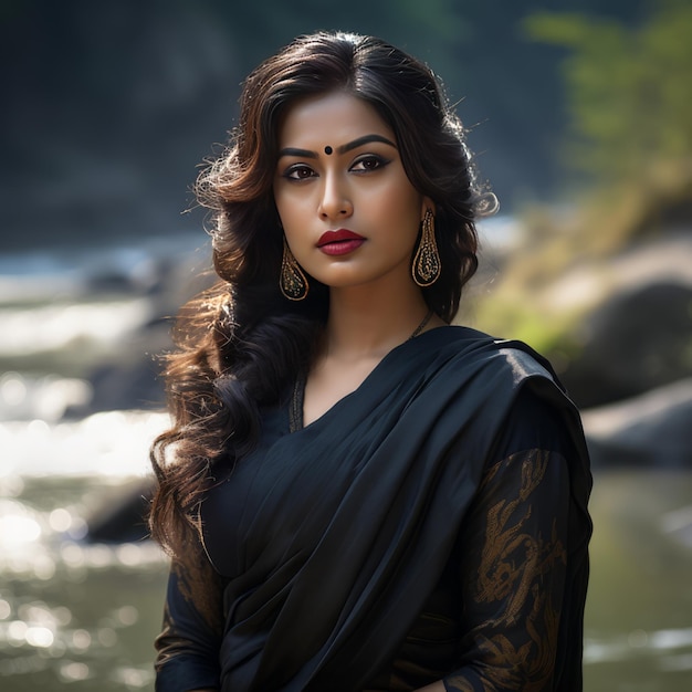 Bangladeshi Woman Wearing a Saree Going Inside The River Forest