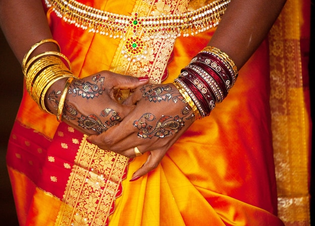 Bangles, rings and wedding pattern on hands