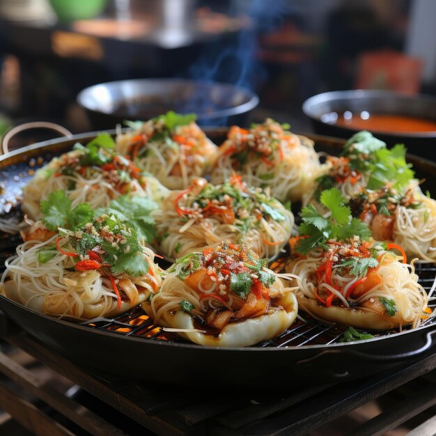 Photo banh uot steamed rice rolls often served with grilled meats and herbs healthy