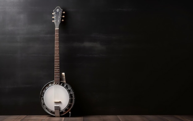 A banjo against a black background with the word banjo on it.