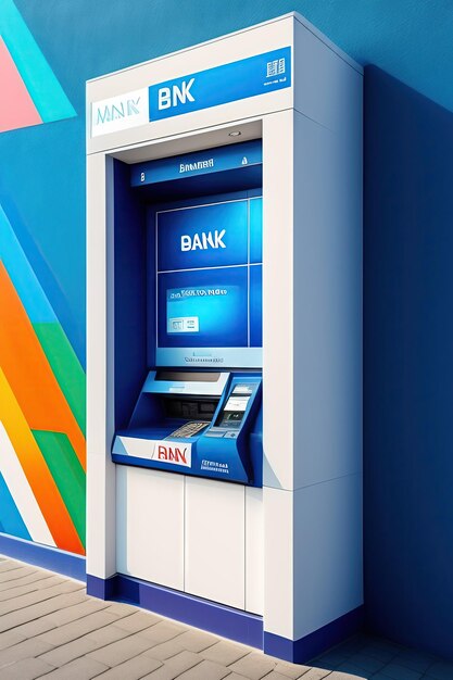 Bank atm on blue wall