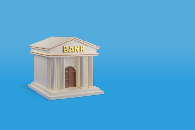 Bank building with isolated on blue background with copy space 3d illustration