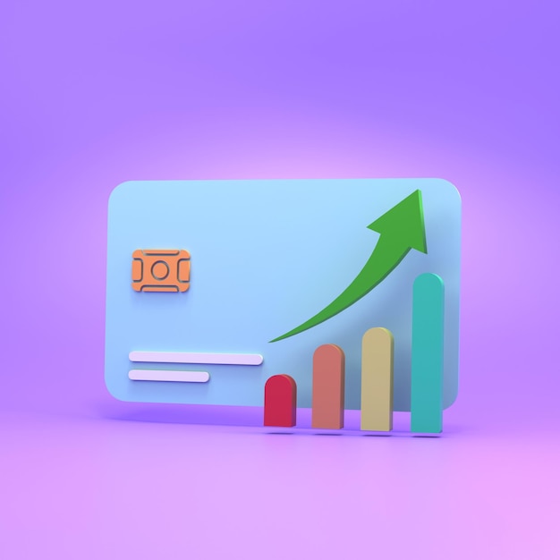 Bank card and growth chart 3d render