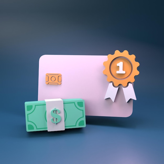 Bank card and a pack of dollars 3d rendering