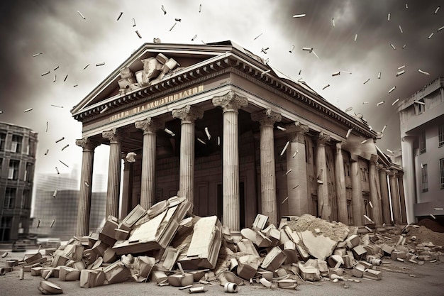 Foto crollo di una banca una banca o un istituto finanziario che fallisce fallisce o crolla ia generativa