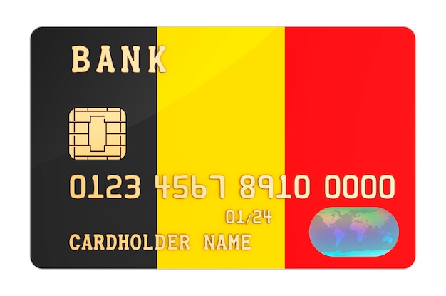 Bank credit card featuring Belgian flag National banking system in Belgium concept 3D rendering