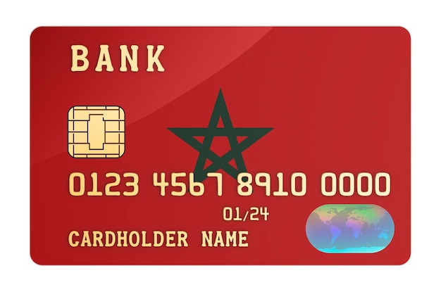모로코 개념 3D 렌더링의 모로코 국기 국립 은행 시스템을 특징으로 하는 은행 신용 카드