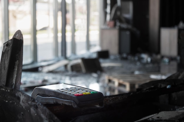 A bank terminal in a destroyed grocery supermarket Russia's war against Ukraine