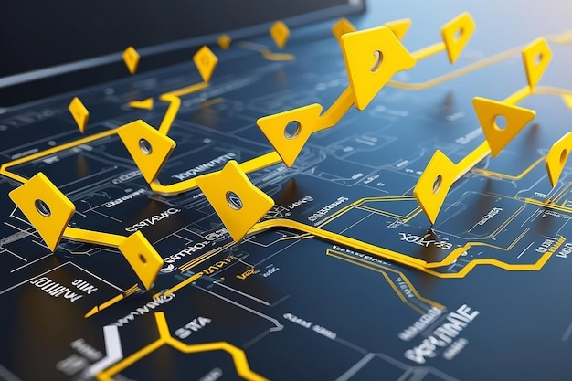 Bank terminal and map with yellow arrows the concept of online payments and shopping refund cashback 3d rendering