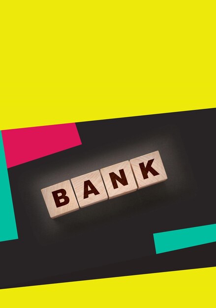 Bank word on wooden cubes on black Banking saving financial investment concept