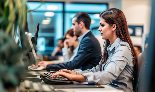 Bankfoto's met werknemers op werkstations