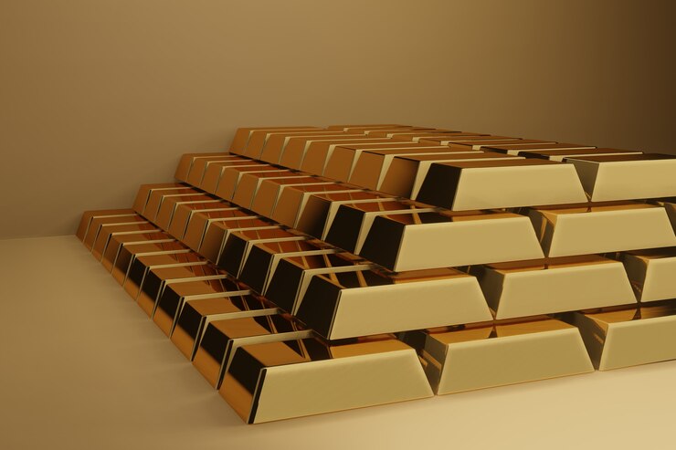 Banking Financiën concept achtergrond - goudstaaf op stapels van gouden bullions close-up