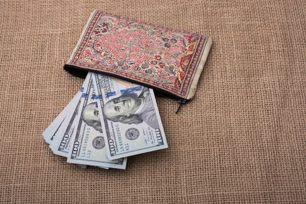 Banknote of US dollar in a purse