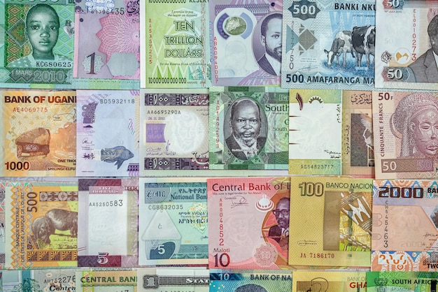 Photo banknotes of africa or african money are scattered on the table so that it is completely covered trade economy foreign banknotes