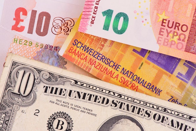 Photo banknotes of different currencies