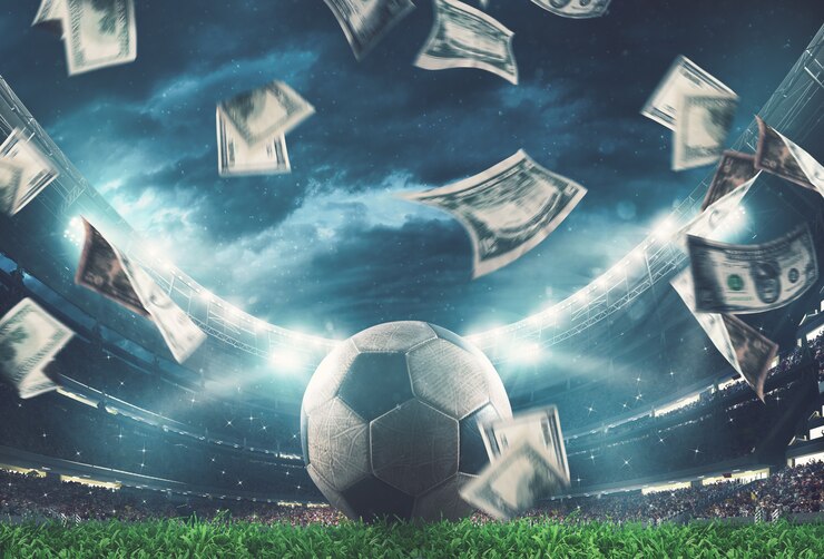 Photo banknotes raining on the soccer field