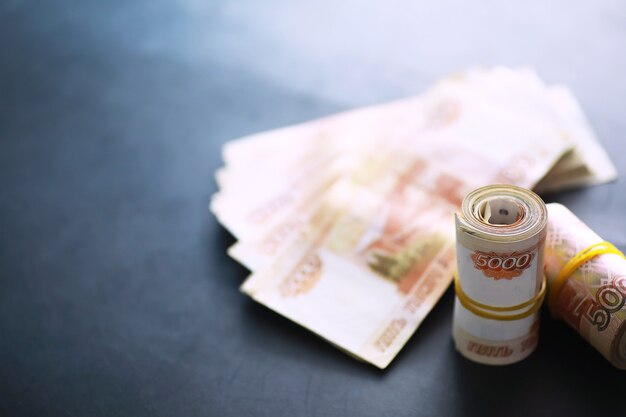 Banknotes with inscription "five thousand rubles". Russian money face value of five thousand rubles. Close-up of Russian rubles . The concept of Finance.Background and texture of money