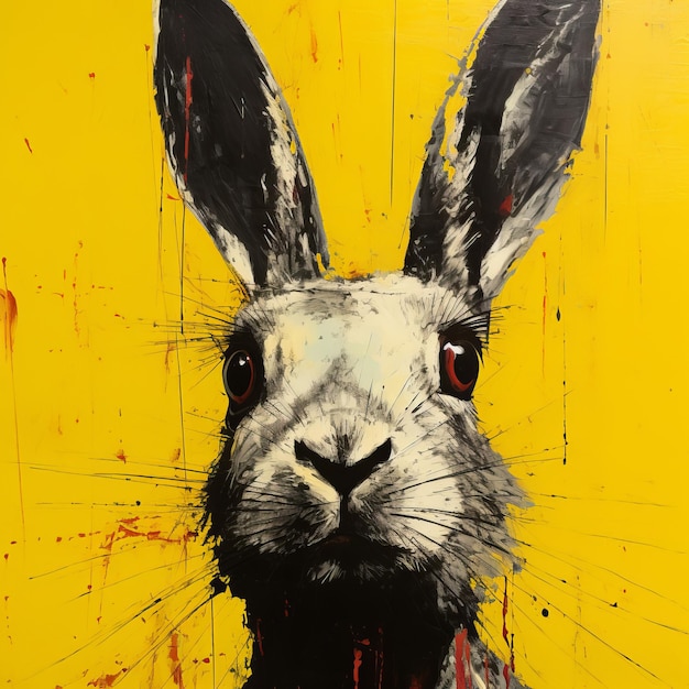 Banksy the art of the hare intense closeup mixed media painting