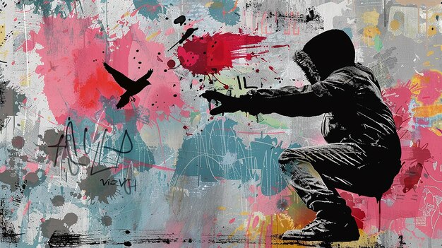 Photo banksy style collage image