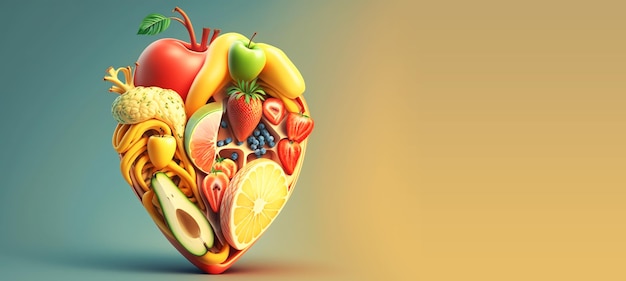 Баннер абстрактных фруктов и овощей в форме сердца Здоровый образ жизни Всемирный день продовольствия
