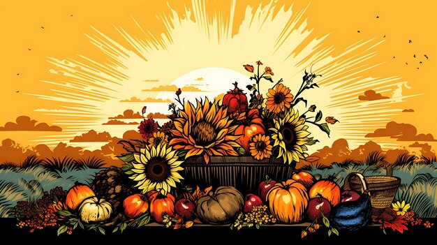 Banner of Abundance Bountiful Overladen Harvest Table Laden Thanksgiving Holiday Design Idea 0
