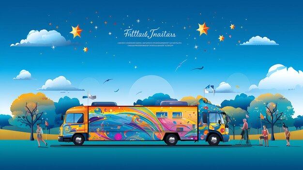 Banner of australian food truck festival with food icons vibrant color 2d flat design concept art