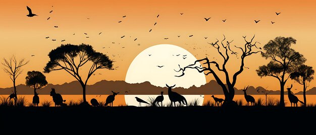 Banner of australian wildlife photography exhibition with animal silho 2d flat design concept art