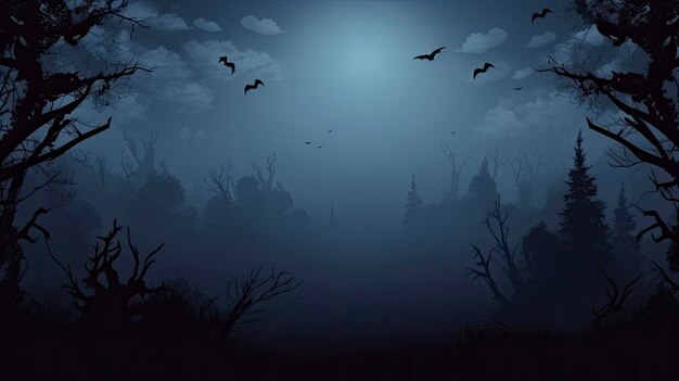 of banner for background Spooky forest sil Dark mode backgrounds