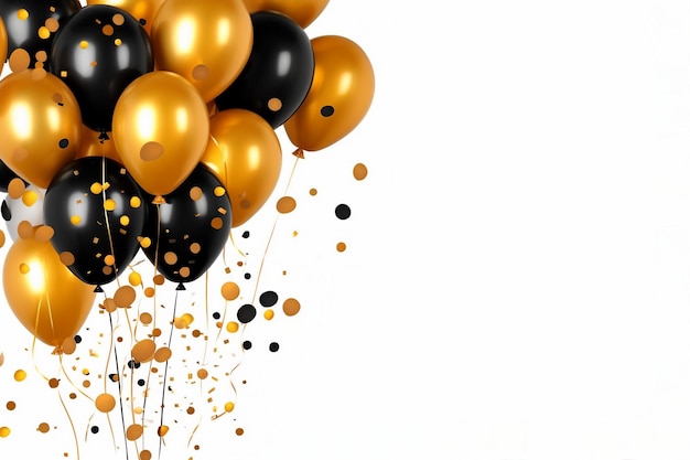 Banner ballonnen witte achtergrond balck en gouden met stippen 02