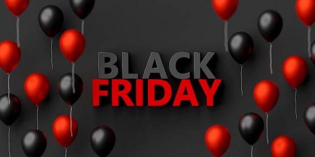 Photo banner of black friday with balloon in 3d rendering