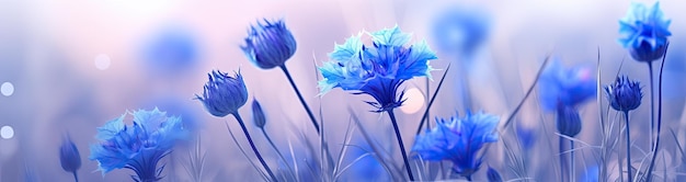 Banner blue cornflowers on a blue background
