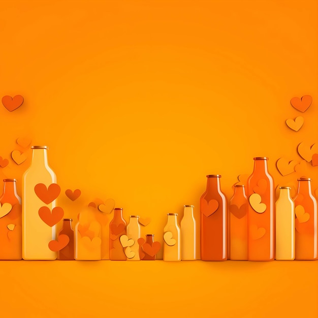 Banner bottles and hearts on an orange background there is space for the inscription