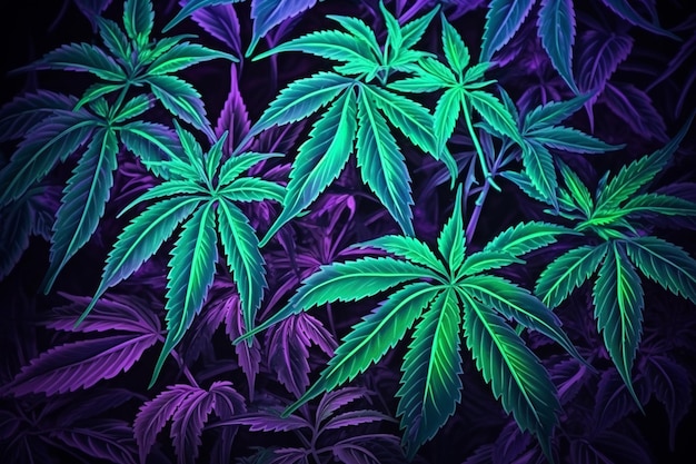 Photo banner consisting from traditional species marijuana in leaves ai generated