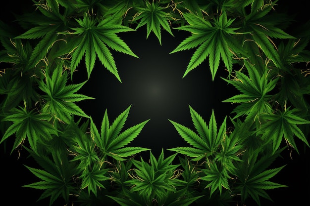 Photo banner consisting from traditional species marijuana in leaves ai generated