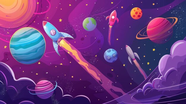 Photo banner depicting spaceships and planets in a galaxy