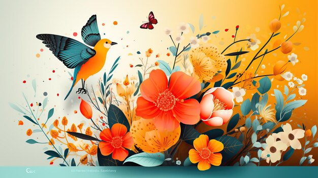 사진 봄 판매 홍보 캠페인을 위한 배너 디자인 꽃 전체 색상 일러스트레이션