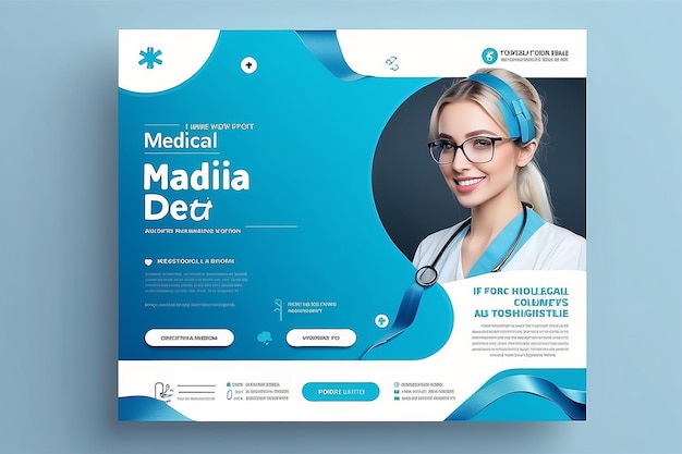 banner design with blue color ribbon decoration and place for the photo suitable for social