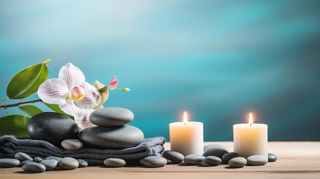 Banner displays a serene spa setting aromatic candles essential oils massage stones suggesting relaxation