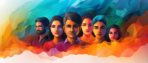 Banner of a diverse group of people from different regions of india wi flat 2d design art creative