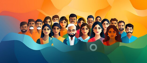 Banner of a diverse group of people from different regions of india wi flat 2d design art creative