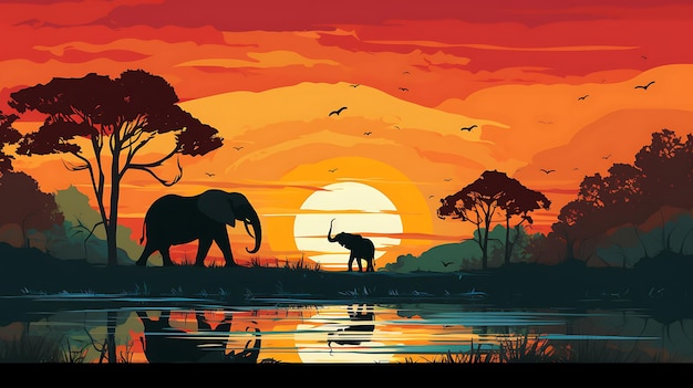Banner of endangered species in silhouette bold and contrasting colors environment 2d flat designs
